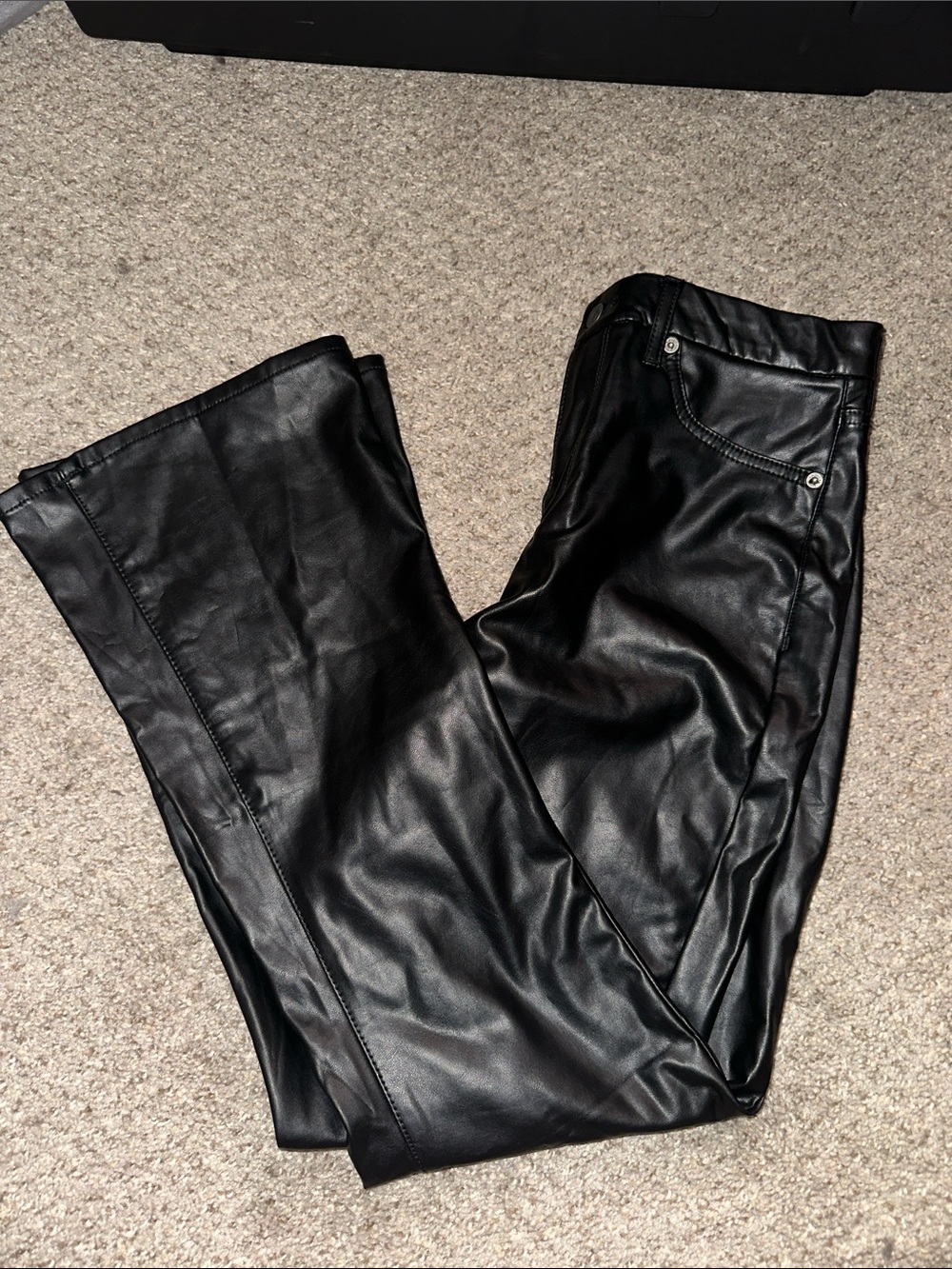 Black Faux Leather Women's Bootcut Jeans